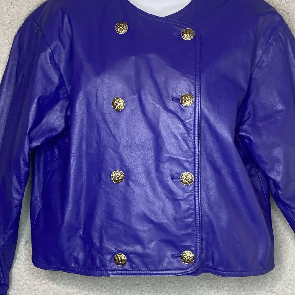 VTG Lord & Taylor Leather Old Money Double Breasted Jacket Purple Size 12 Large